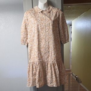 Petite Clair Elegant Floral Midi Dress in Cream and Orange